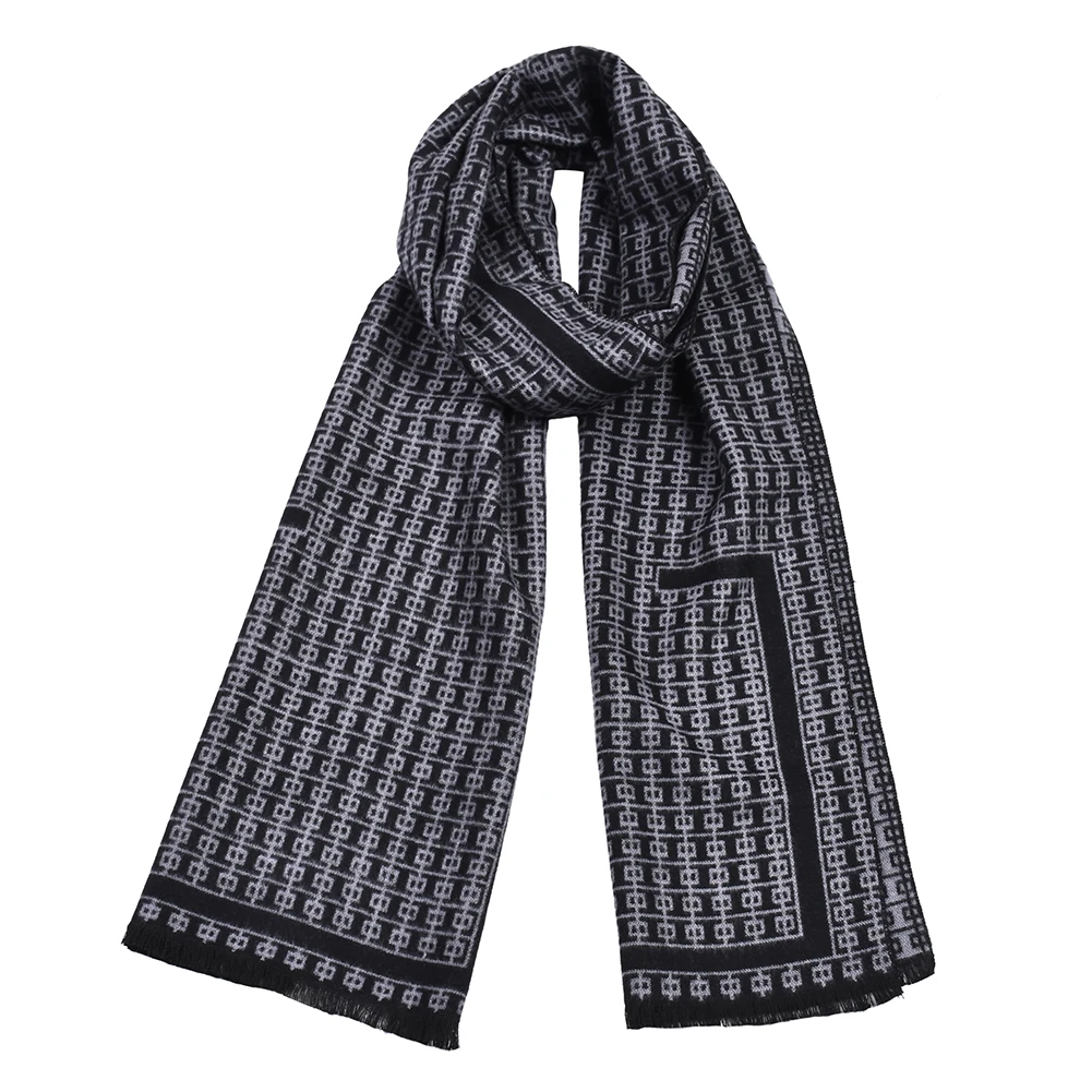 

2 PCS Double Sided Thickening Cotton Scarf Winter Warm Men Luxury Geometry Knitting Long Scarves Tassel Male Thick Scarf