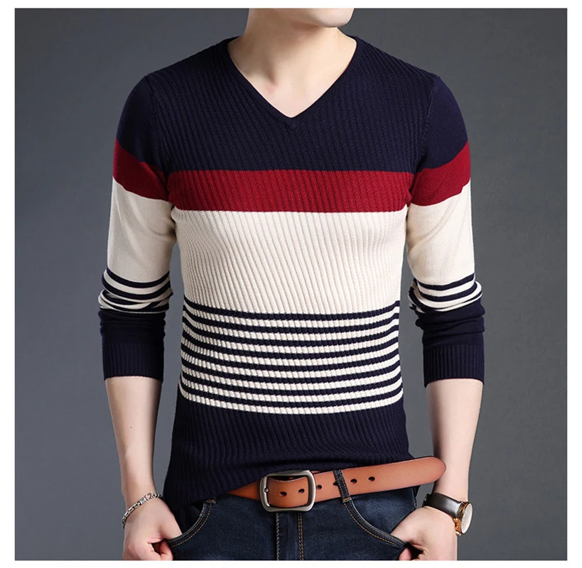 Свитера толстый теплый пуловер для мужчин повседневный полосатый свитер с
