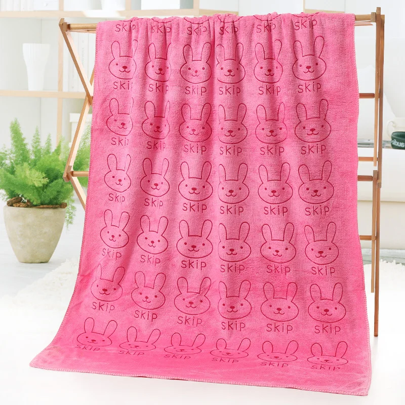 Rabbit 1-Pink 70*140 см высококачественное Впитывающее банное полотенце из микрофибры с кроликом для ванной комнаты, мягкое однотонное полотенце с рисунком для взрослых - Цвет: Rabbit 1-Pink