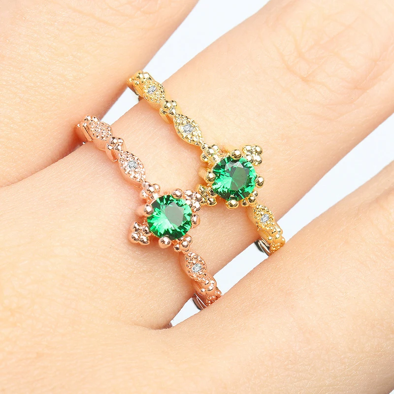 Роскошное простое зеленое кольцо Стразы элегантное очаровательное женское