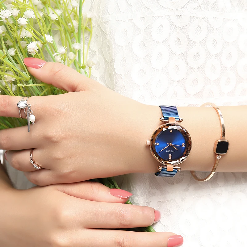Reloj Mujer Лидирующий бренд MEGIR женские часы RoseGold Relogio Feminino Роскошные сетчатые часы-браслет женские часы
