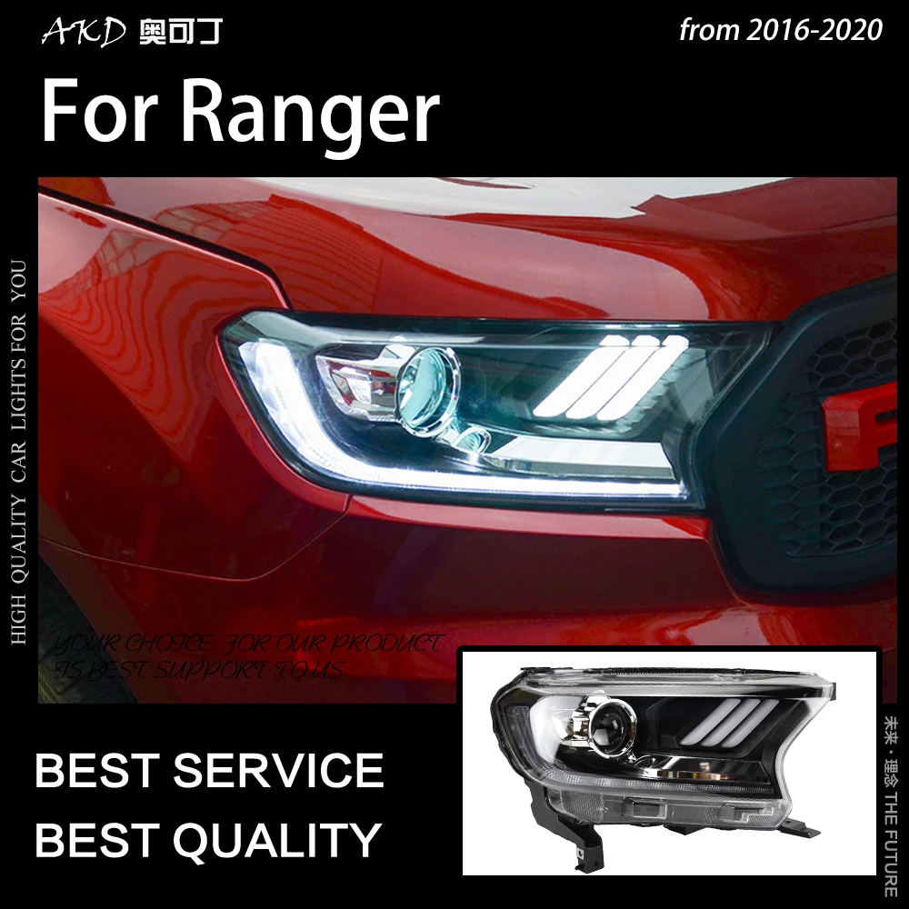 AKD автомобильный Стайлинг для Фар Ford Ranger 2016 2017 Everest светодиодный ная фара H7 D2H Hid