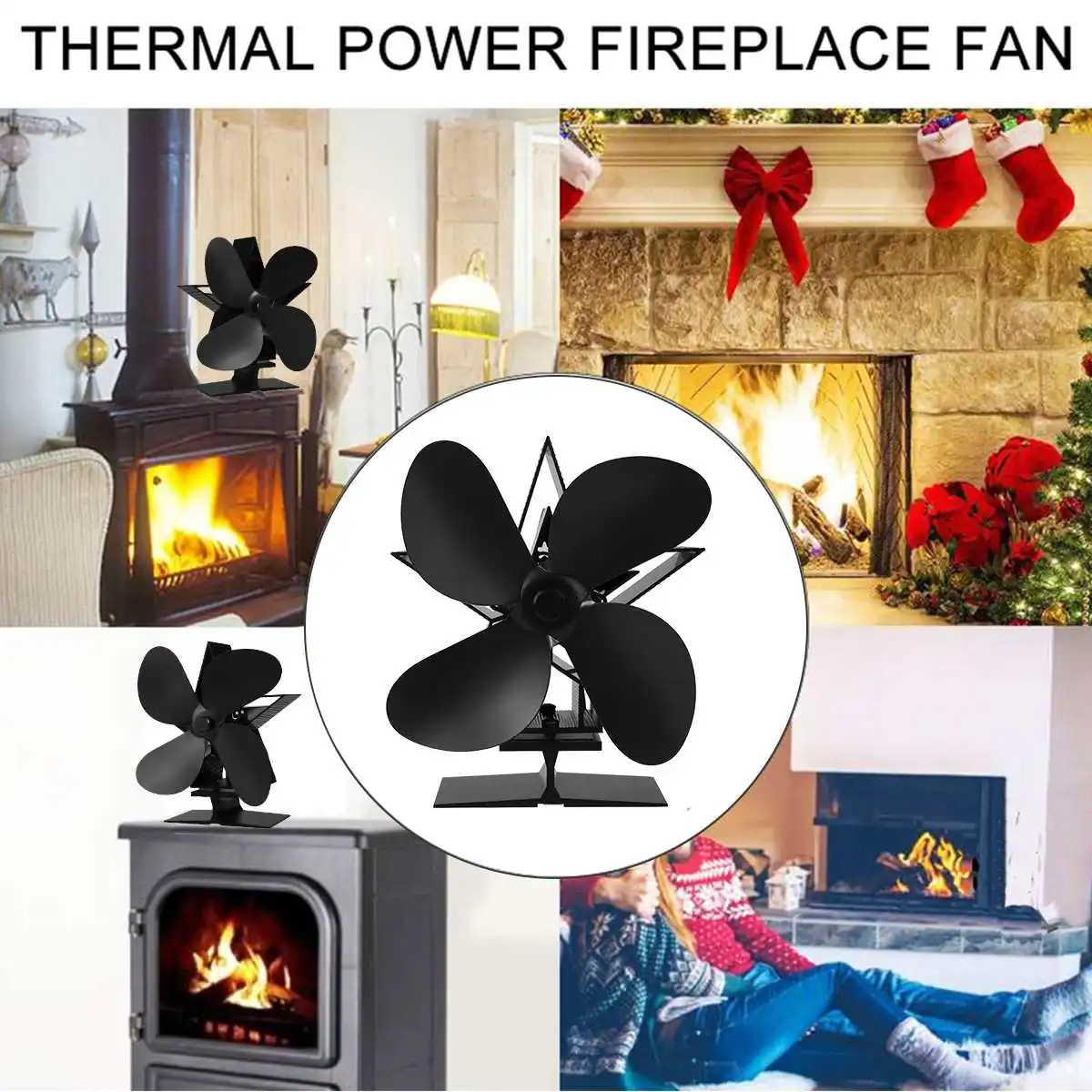 

4 Blade Heat Powered Stove Fan Log Wood Burner Eco Friendly Quiet Home Desktop Fireplace Fan Efficient Heat Distribution