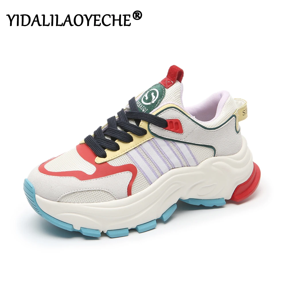 Сетчатые женские кроссовки разных цветов Женские на платформе шнуровке Осенние