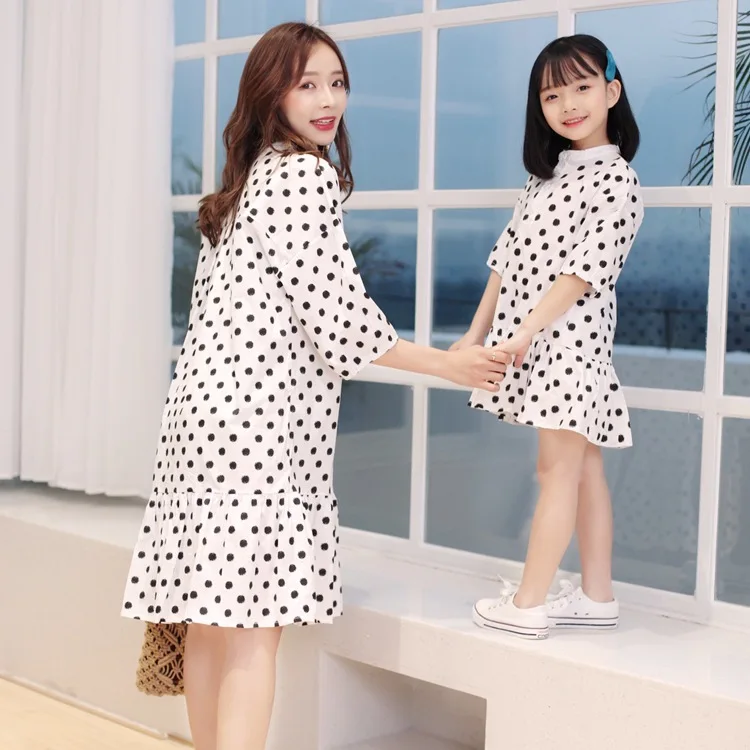 

2021 summer new girl retro polka dot children's skirt Korean version parent-child dress Parent-child wear