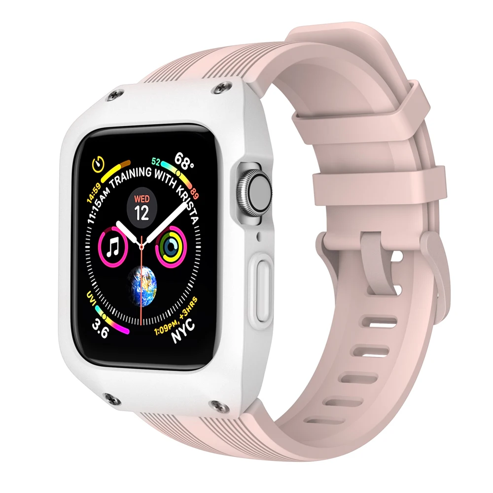 White black Ударопрочный чехол для часов для Apple Watch серии 4 5 40 мм 44 мм защитный чехол Браслет для Apple iWatch 1 2 3 - Цвет ремешка: White black