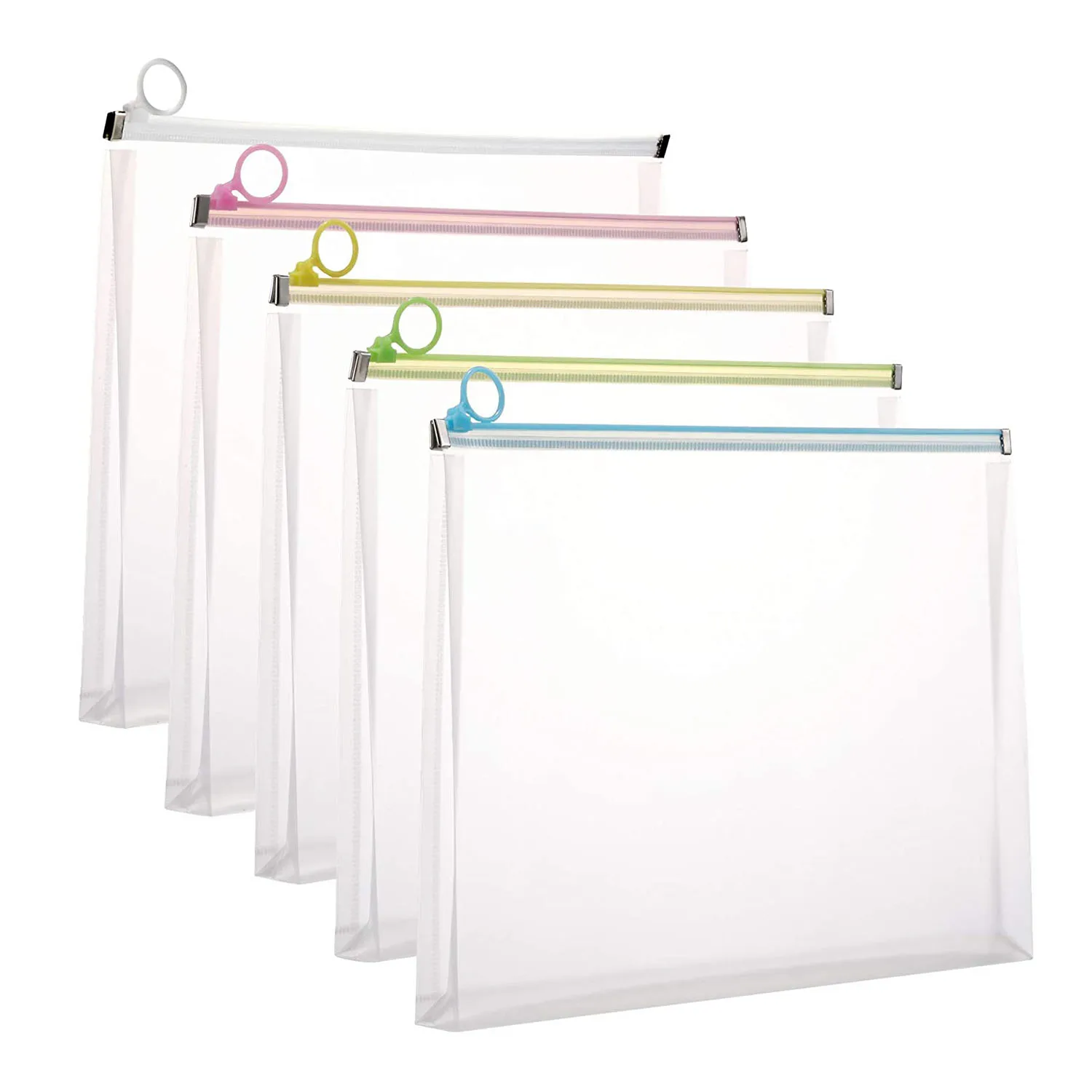 

5 Pieces/Set A5 Plastic Translucent Zipper Envelopes Folder Case Assorted Colorsfor Office Document, Worksheet, Receipts
