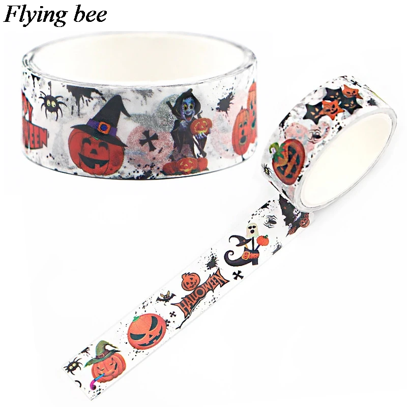 Flyingbee 15mmX5m Бумага васи лента Хэллоуин Тыква клейкая DIY Скрапбукинг страшная