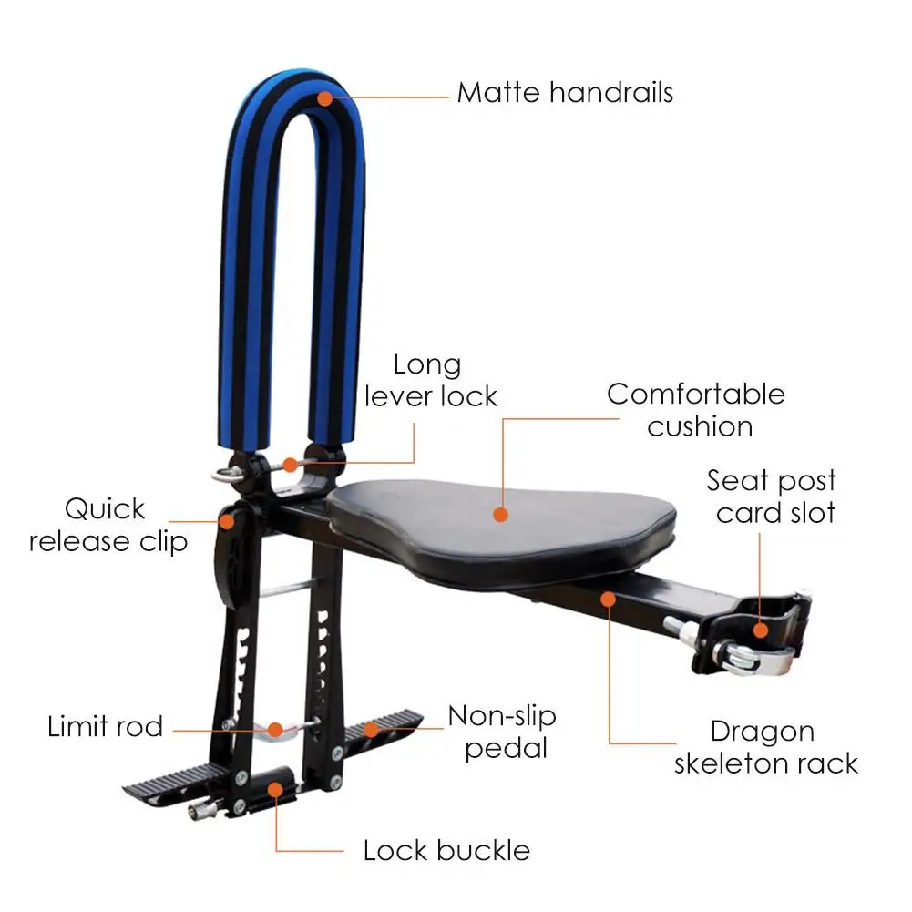 

Children Bike Seat Front Mounted Toddler Carrier Seat with Handrail for Mountain Bikes