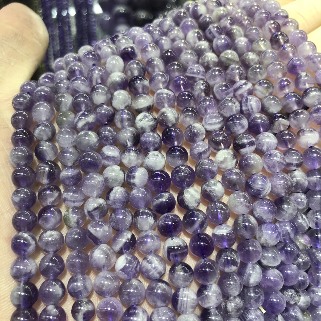 

Natural crystal dream lace colorful amethyst round loose beads 16" Strand 4 6 8 10 12MM For Jewelry Making