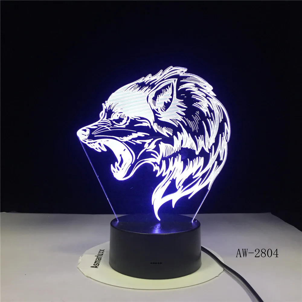 Голова волка 3D светодиодный светильник ночник USB светодиодная иллюзия атмосфера