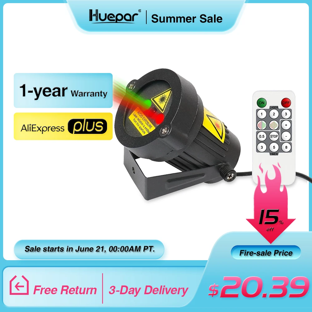 Huepar Рождественский лазерный светильник садовый проектор статические красные