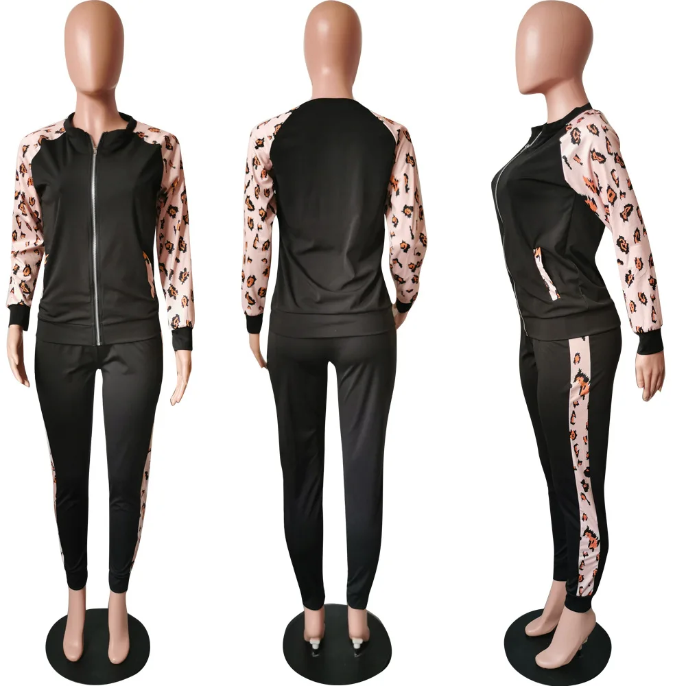 

Sportwear Patchwork Women's Set Zipper Sweatshirt Tops Pants Set Tracksuit Matching Two Piece Outfit Active Sweatsuit