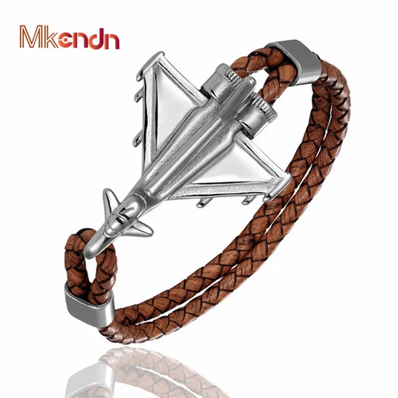 Мужской плетеный браслет MKENDN браслеты из натуральной кожи с якорем в виде