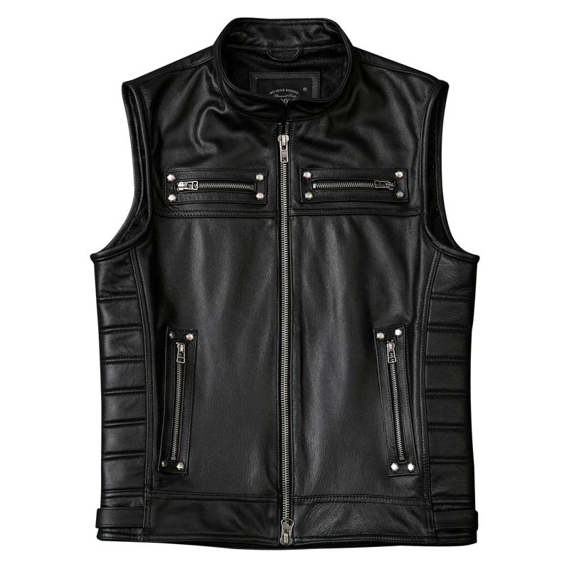 

New Genuine 2020 Leather Jacket Men Real Cowhide Leather Coat Vest Mens Leather Vests Vintage Sleeveless Jackets KJ2706