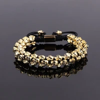high quality men jewelry bracelet handmade cute brass cz skull charm braided luxury macrame bracelet men
