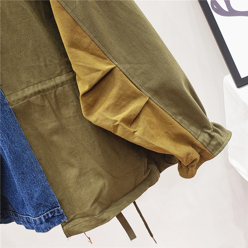 

2021 Spring Autumn High Quality Denim Jacket Women Long Sleeve Fake Two Piece Patchwork Hit Color Jeans Coat Ladies Tide
