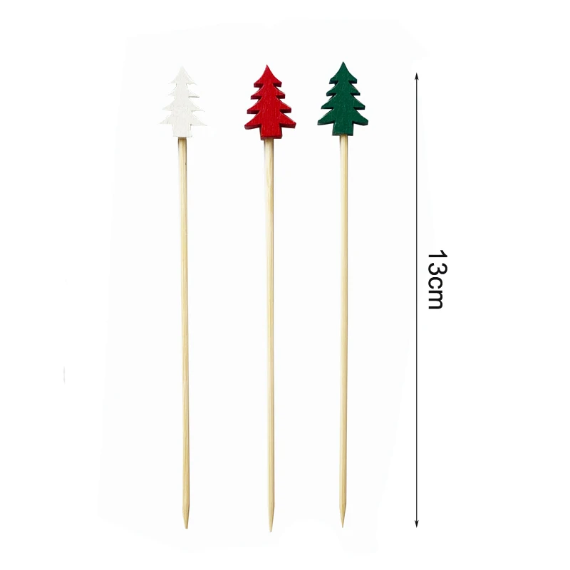 100Pcs Christmas Bamboo Red Green White Fruits Picks Skewers for Fruit Sandwiches Cocktails Sticks Home Party Decorations | Дом и сад