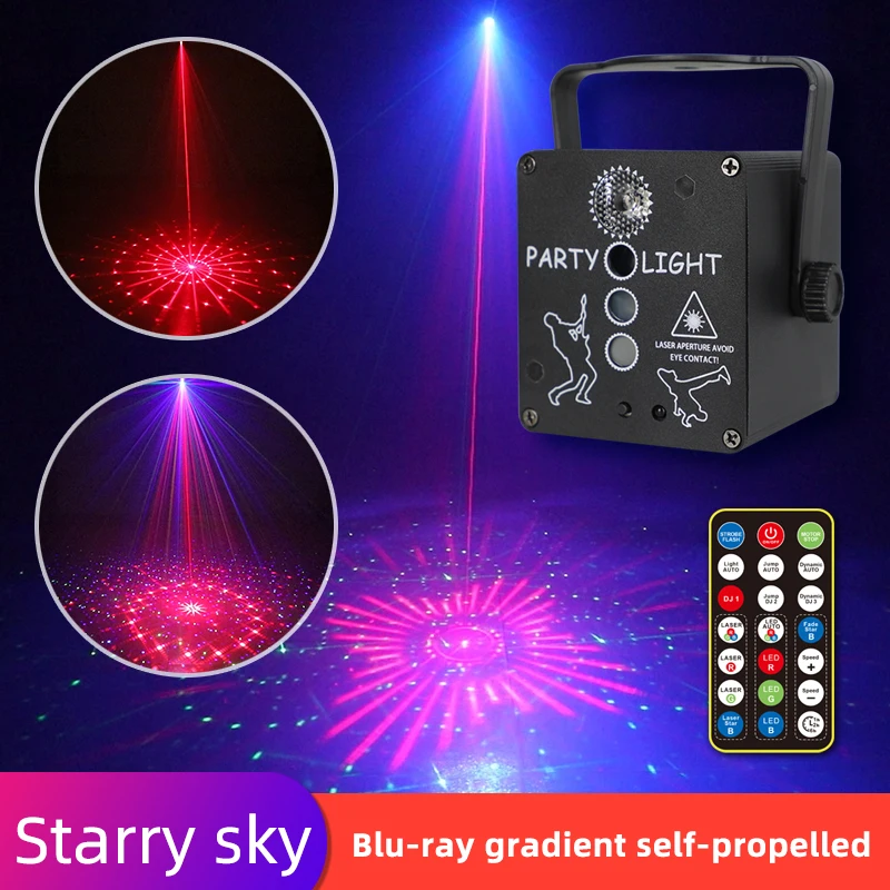 

LED Disco Light Starry Sky DJ Laser Xmas Projector Voice Control Sound Party Lights Hybrid Flashing for Home Family Decoratio