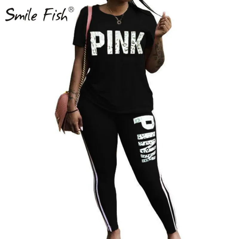 

Two Piece Set Spring Women Sets Black Letter Print Tracksuits Set Suits Casual Female Street Tops and Pants 2pcs Outfits G1489