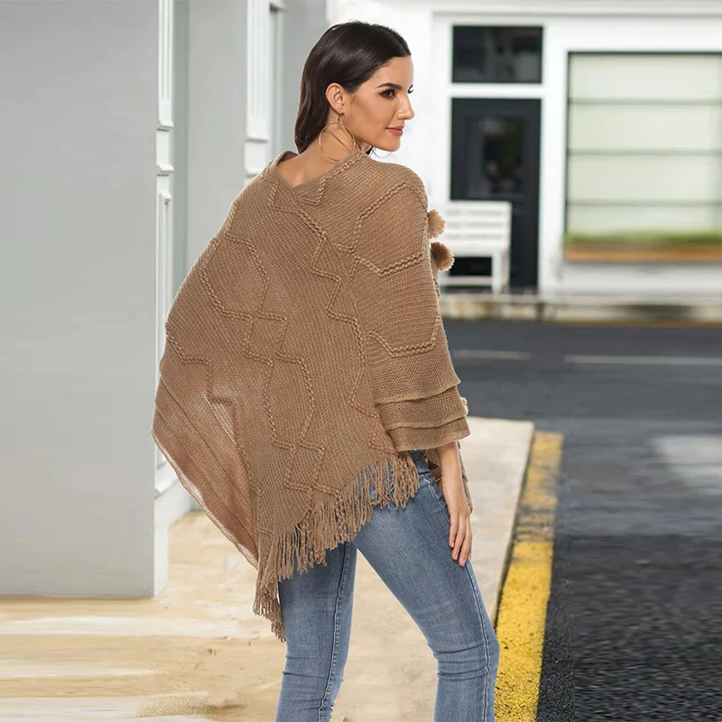 

2019 New Latest Muslim V-Neck Islamic Dubai stitching Hair Ball Tassel Knit Cape Turkey Moroccan Oman Fashion Elegant Clothes
