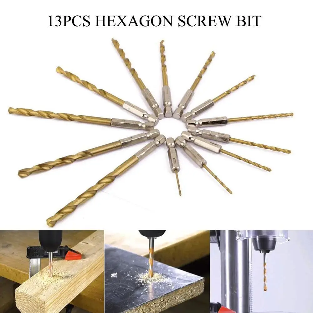 13 шт. высокоскоростное стальное сверло с титановым покрытием Набор шестигранных