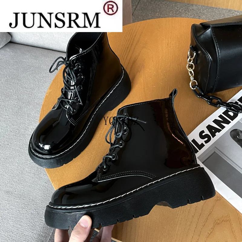 

Новинка Осень-зима 2021, женские ботинки на платформе, модные удобные женские ботильоны, Ботинки Martin на шнуровке, на молнии, большие размеры ...