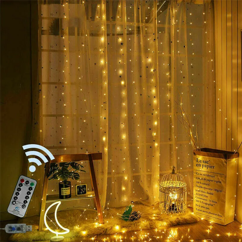 

Рождественская светодиодная гирлянда, гирлянда-занавеска, гирлянда с дистанционным управлением через USB для нового года, уличное свадебное...