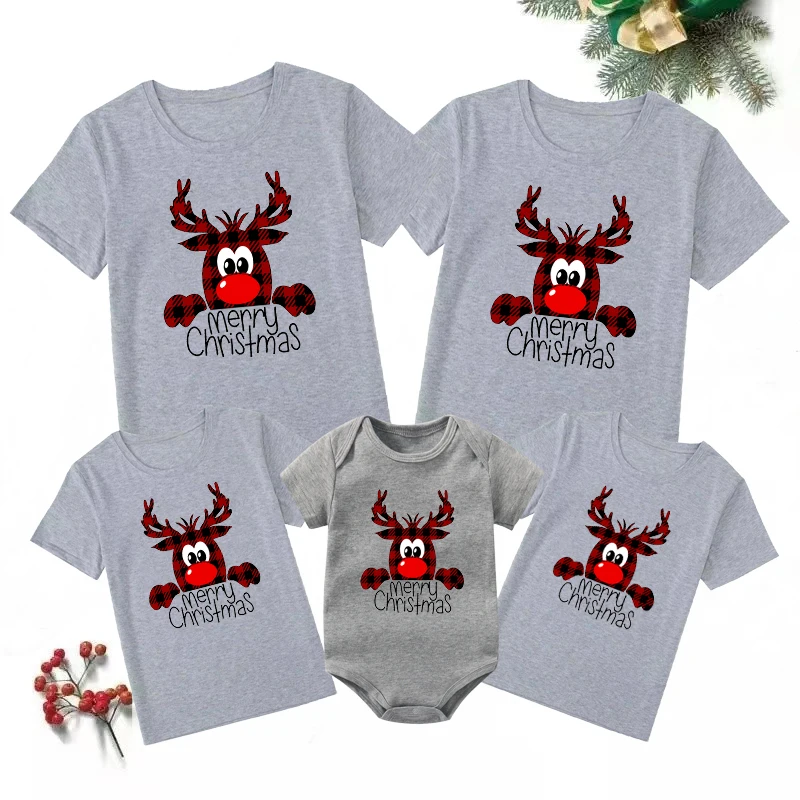 Рождественская клетчатая одинаковая семейная одежда с принтом оленя забавная