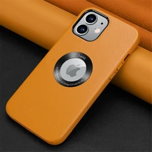 Luxury Genuine Leather Case for iPhone 12 11 XR Original Vegan Leather Logo View Case for iPhone 12 11 Pro Xs Max