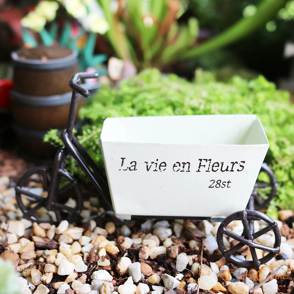 

Miniature Tricycle Fairy Garden Wagon Ornaments Mini Plant Pot Metal Craft Indoor Miniature Garden Decoration Accessories