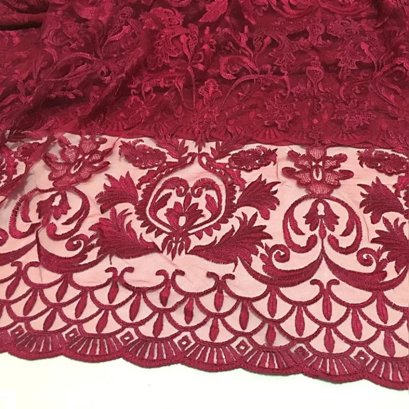 Красная сетчатая Водорастворимая кружевная ткань трехмерная вышитая цветочная