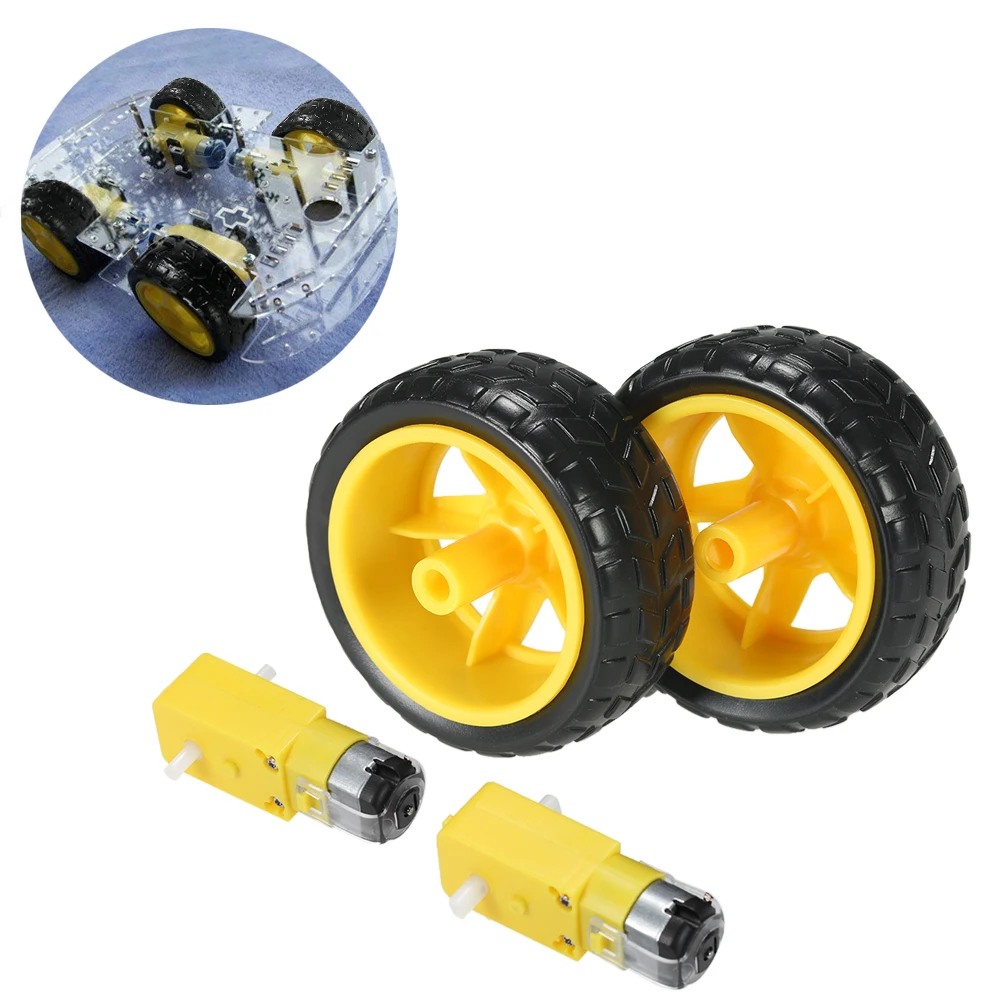 

New 2 Sets DC Gear Motor + Tire Wheel for Arduino DC 3V-6V Smart Car DIY Project