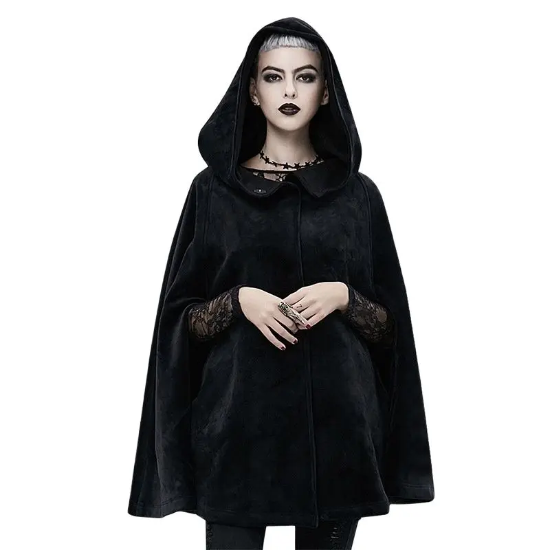 European and American Style Gothic Witch Heavy Cloak Women's Halloween Costume Cosplay Steampunk Hooded Cape Coat