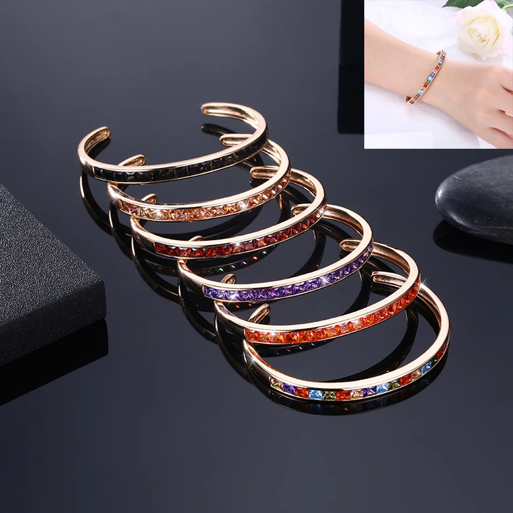 

Fashion C Modeling Bracelets For Women Simple Nine Color Square CZ Bangles Plated Champagne Gold Adjustable Luxury Gift Jewelry