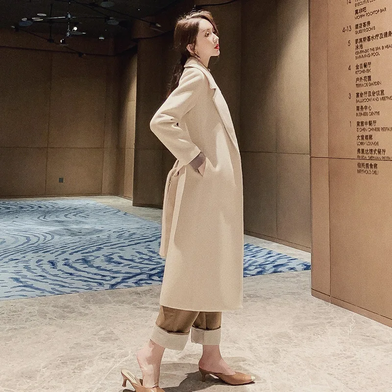 Женское Элегантное зимнее пальто Бандажное шерстяное длинное кардиган