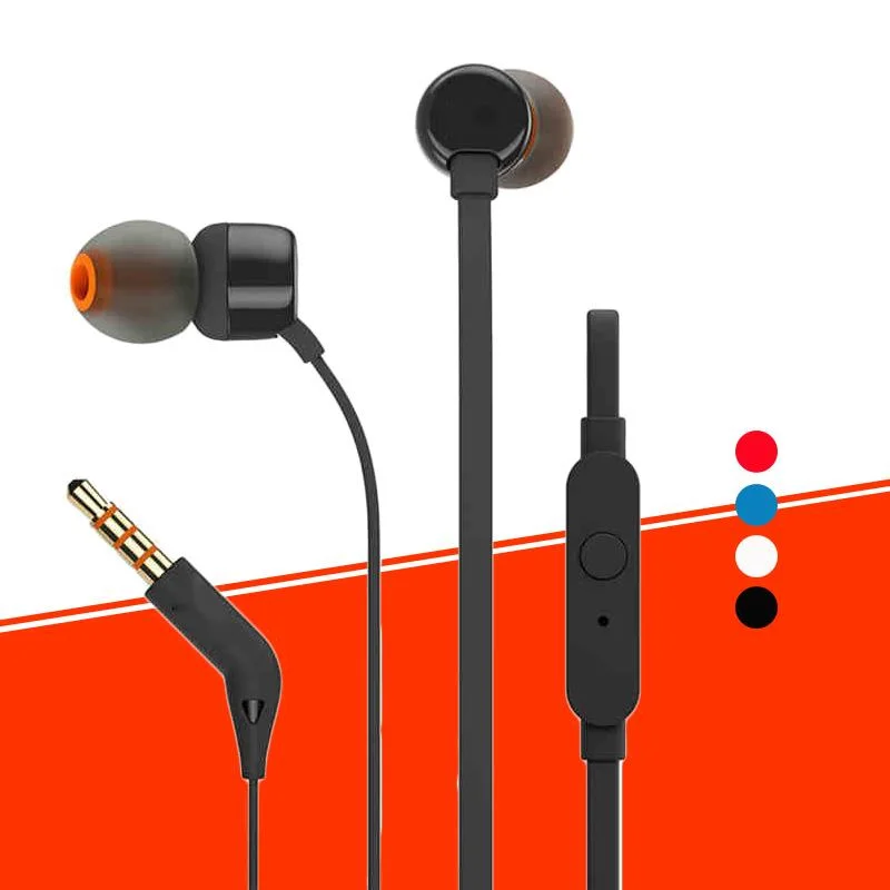 

3.5mm Wired Earphones T110 Stereo Music Deep Bass Earbuds Sports Headset In-line Control Handsfree with Microphone