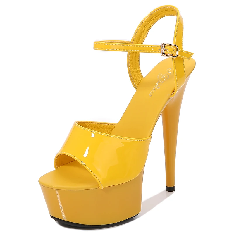 Heel 15cm Модельные босоножки на высоком тонком каблуке 13-17 см, пикантные черные летние туфли на платформе и высоком каблуке - Цвет: Heel 15cm