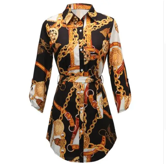 

Black White Chain Print Tunic Shirt Blouse Women's 2021 New Spring Autumn Office Lady Women Blouses Tops