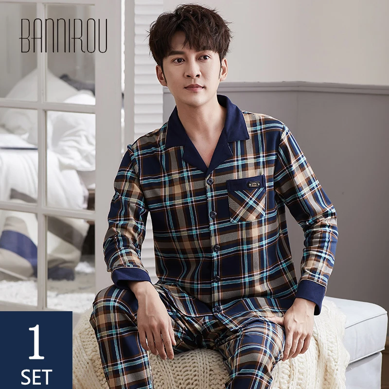 

BANNIROU Pajamas For Men Pajamas Men 100% Cotton Men's Pajamas Sleepwear For Man Pyjamas Suits Men's Home Clothes Men's pajamas