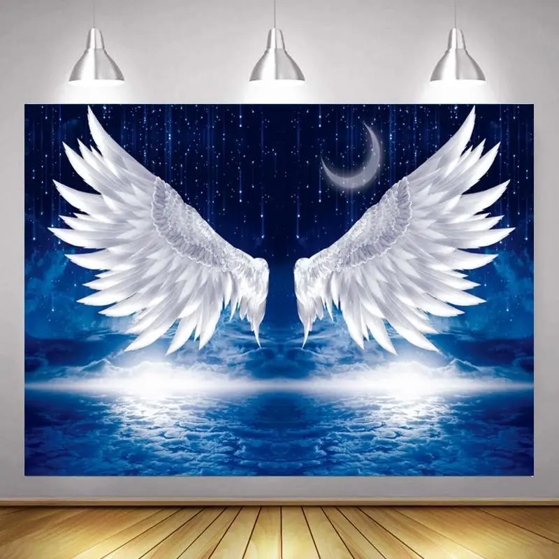 

Under The Moonlight Princess White Wings Blue Background Girl Birthday Party Scene Decorated Photo Studio Photography Cloth