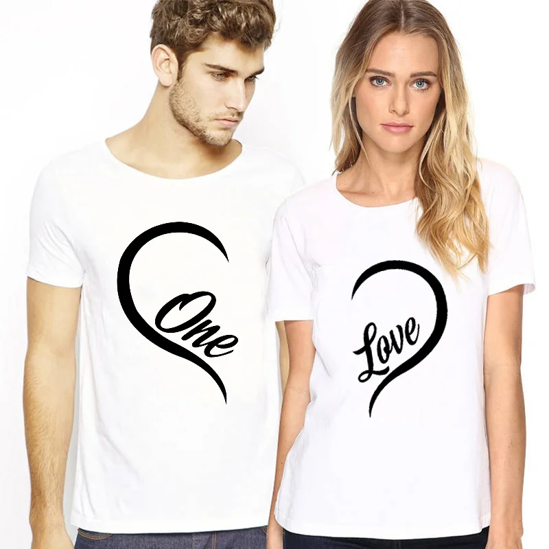 T-shirt Women One Love Letter Print Heart Couples T-shirt Tees Fashion T Shirt for Lovers Women Men Hipster Summer