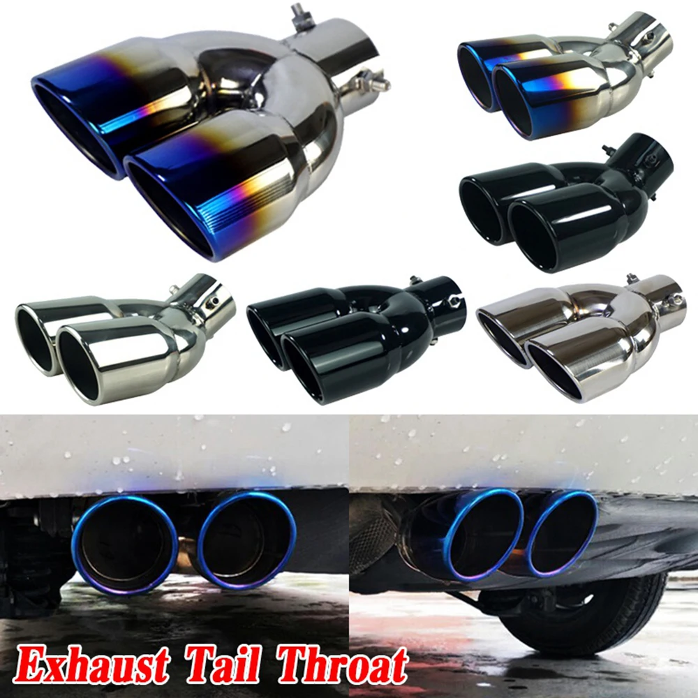 

1PC Double Outlet Universal Stainless Steel Car Exhaust Tip Pipe Muffler Tail Throat Pipe Auto Accessoriess 63mm