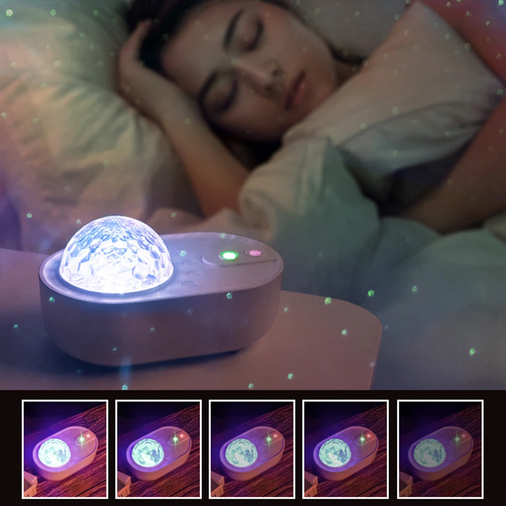 

Colorful LED Starry Water Wave Projector Night Light USB Projector Music Sound-Activated Sleeping Bedside Lamp