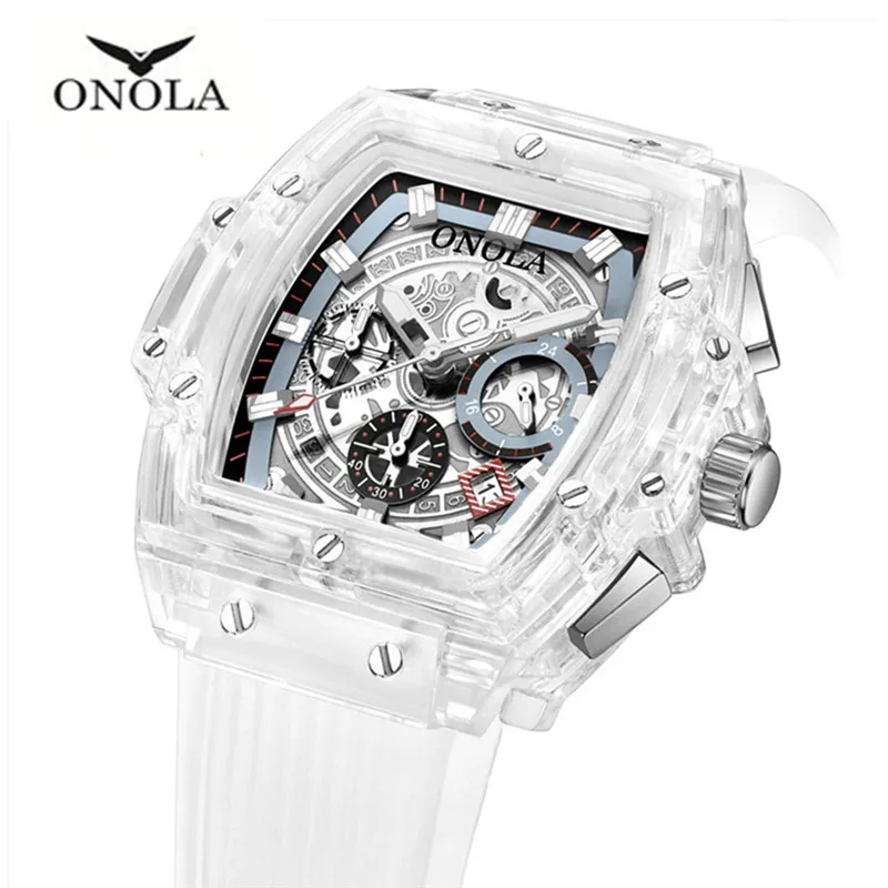 ONOLA Брендовые мужские модные часы прозрачные силиконовые спортивные кварцевые
