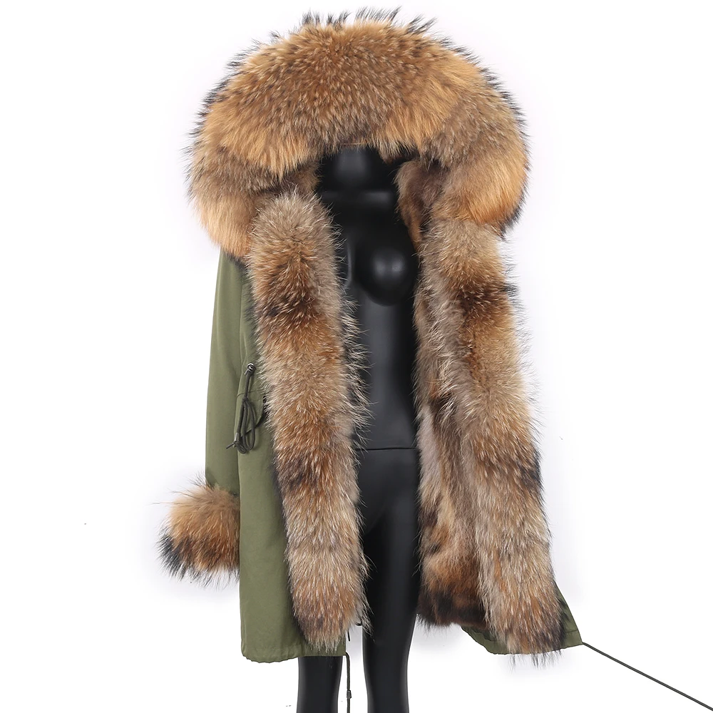 2022 Fashion Big Fur Outerwear Detachable Winter Jacket Women Real Fur Liner Natural Real Silve Fur Collar Loose Long Parkas