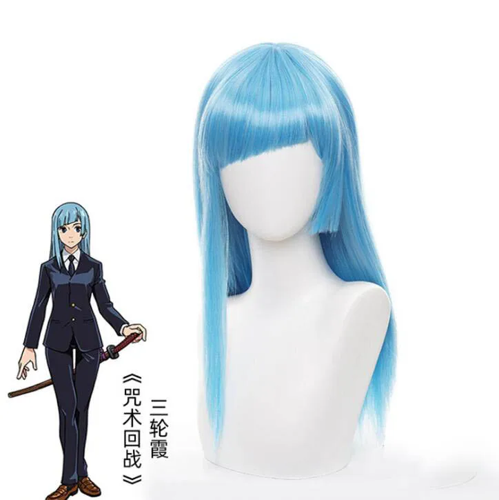 

70cm Jujutsu Kaisen Miwa Kasumi Women Light Blue Long Straight Wig Cosplay Costume Heat Resistant Hair Role Play
