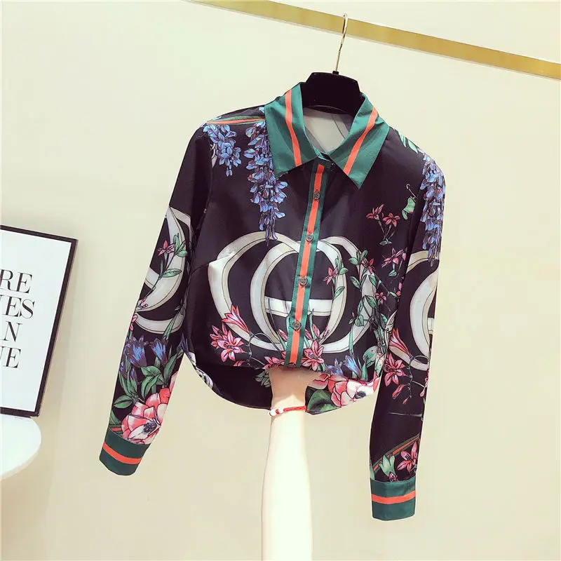 

Light Mature Jacket Design Niche Sense of 2021 Autumn New Style Western-style Printed Chiffon Shirt Retro Hong Kong-style Shirt