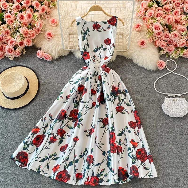 

Женское модельное платье, летнее Брендовое платье-майка из сицилийских роз, вечерние платья, длинное бальное платье, Плиссированные Длинны...