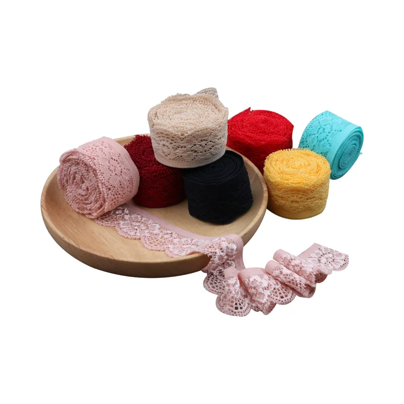 

New 2Yard color Pattern 2.5cm Wide Elastic Lace Fabric Ribbon Lace Trim Ribbon Diy Craft Fabric Width African Fabrics Stretch